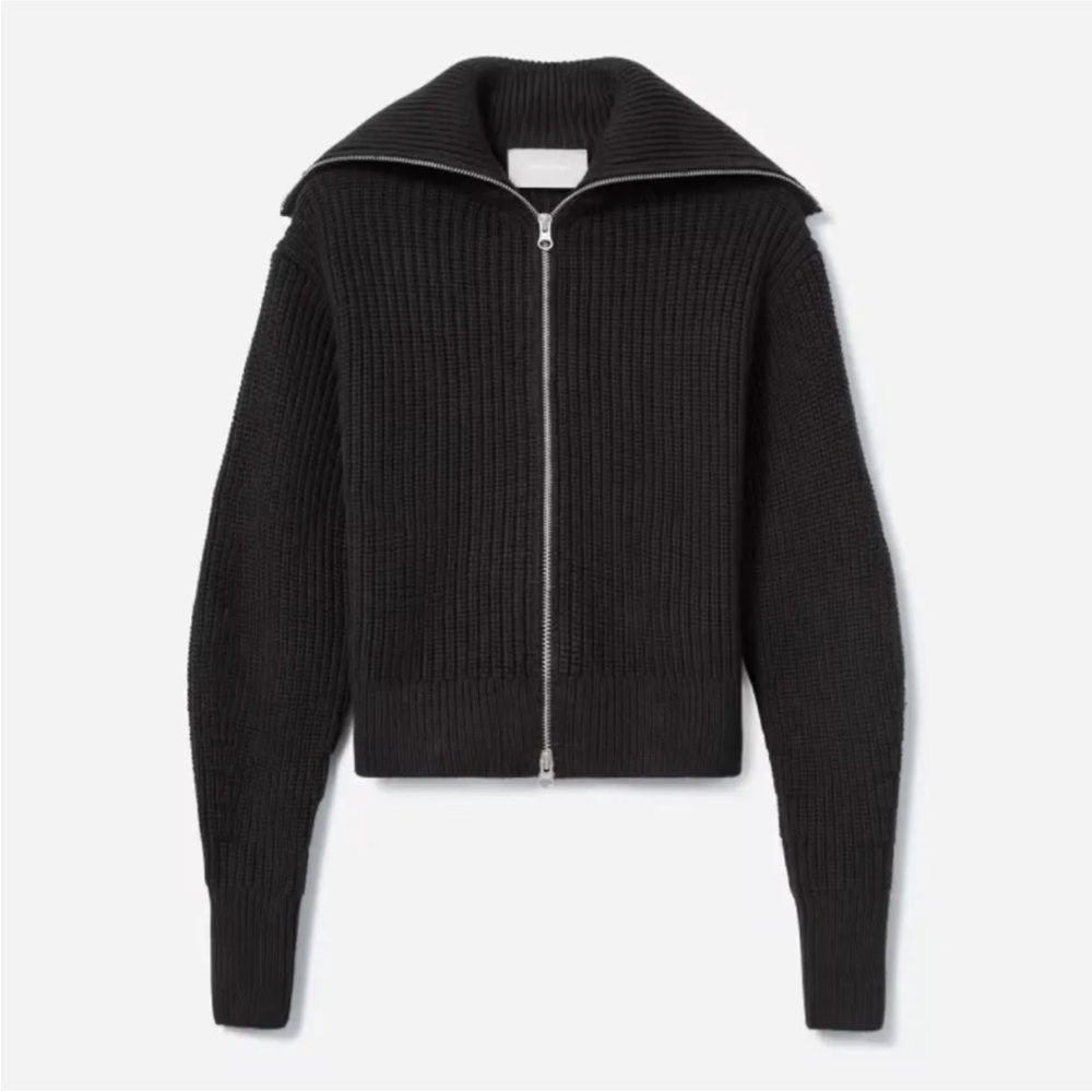 Everlane Black Organic Cotton Zip Up Collared The Chunky Cardigan Sweater